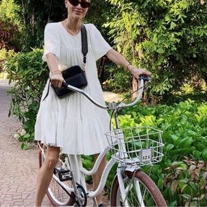 Anine Bing Tabitha Dress White Size Small Seersucker Checkered Tier Babydoll